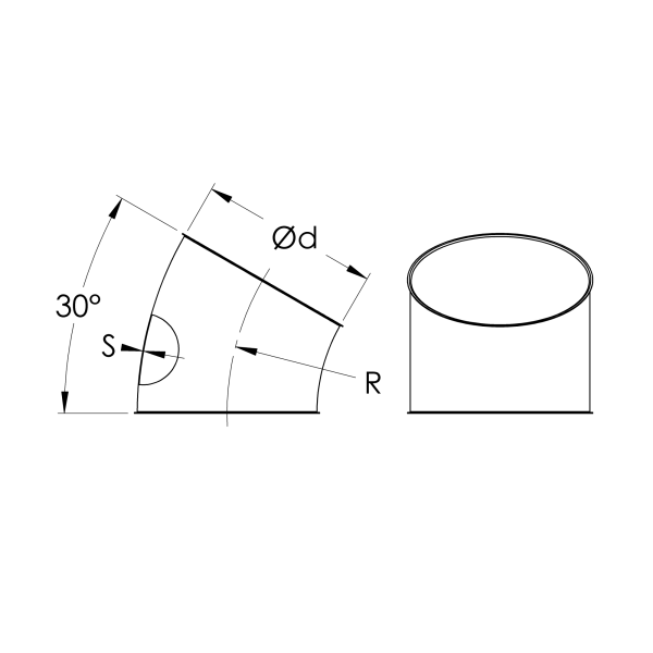 Pressed / Segmented Bend 30° R=1.5D — tehniline joonis