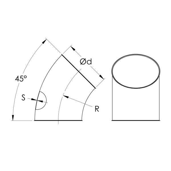 Pressed / Segmented Bend 45° R=1.5D — tehniline joonis