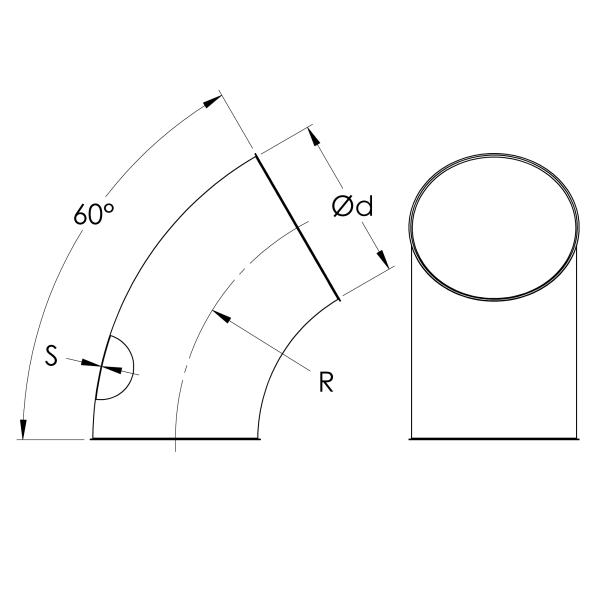Pressed / Segmented Bend 60° R=1.5D — tehniline joonis
