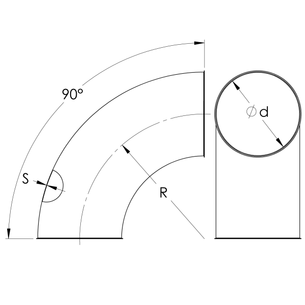 Pressed / Segmented Bend 90° R=1.5D — tehniline joonis