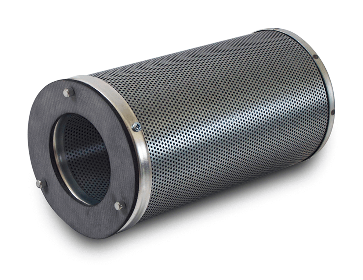 Silindrikujuline aktiivsöe padrunfilter perforeeritud metallkorpuse ja äärikutega ventilatsioonisüsteemile