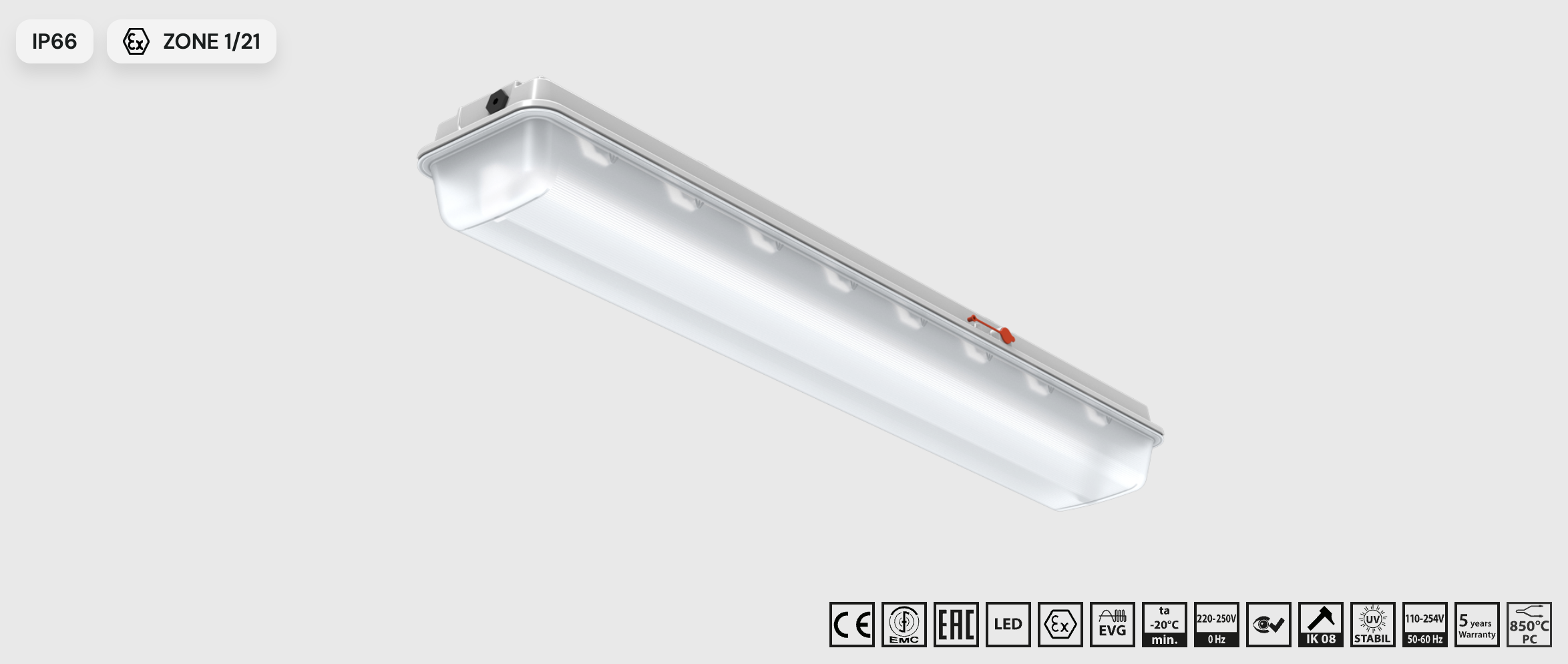 IP66 plahvatuskindel LED-valgusti tsoon 1/21 tööstuslikuks kasutamiseks punase lukustusklambriga